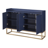 JIMSMAISON This sideboard buffet cabinet features a navy cabinet body with gold metal legs, compact look is very suitable for small space