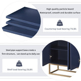 JIMSMAISON This sideboard buffet cabinet features a navy cabinet body with gold metal legs, compact look is very suitable for small space