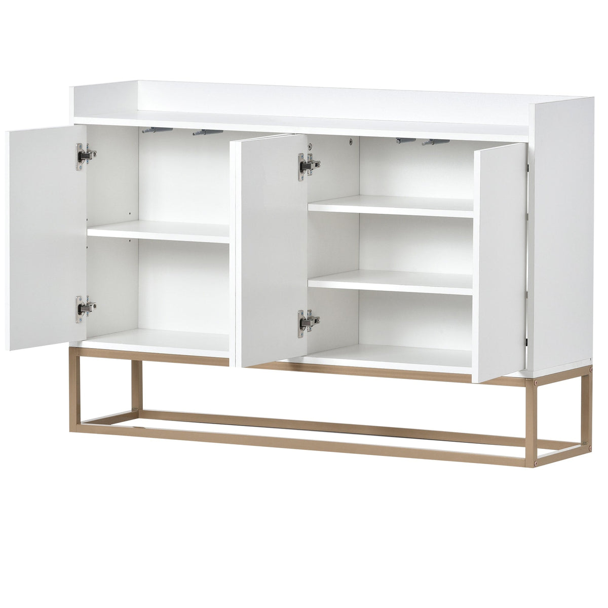 JIMSMAISON This sideboard buffet cabinet features a white cabinet body with gold metal legs, compact look is very suitable for small spaces