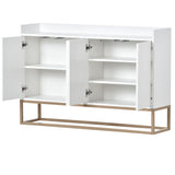JIMSMAISON This sideboard buffet cabinet features a white cabinet body with gold metal legs, compact look is very suitable for small spaces