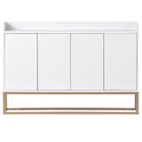 JIMSMAISON This sideboard buffet cabinet features a white cabinet body with gold metal legs, compact look is very suitable for small spaces