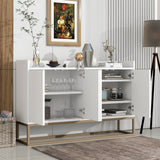 JIMSMAISON This sideboard buffet cabinet features a white cabinet body with gold metal legs, compact look is very suitable for small spaces