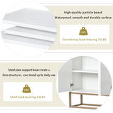JIMSMAISON This sideboard buffet cabinet features a white cabinet body with gold metal legs, compact look is very suitable for small spaces