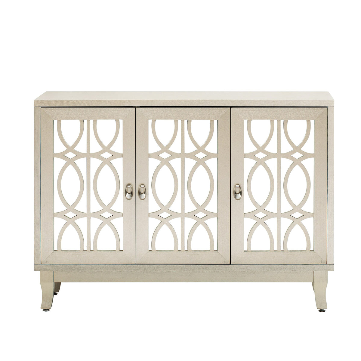 JIMSMAISON Retro yet classic mirrored sideboard, the farmhouse-style cabinet is matched with a drop-shaped silver metal handle, which perfectly integrates modern elements