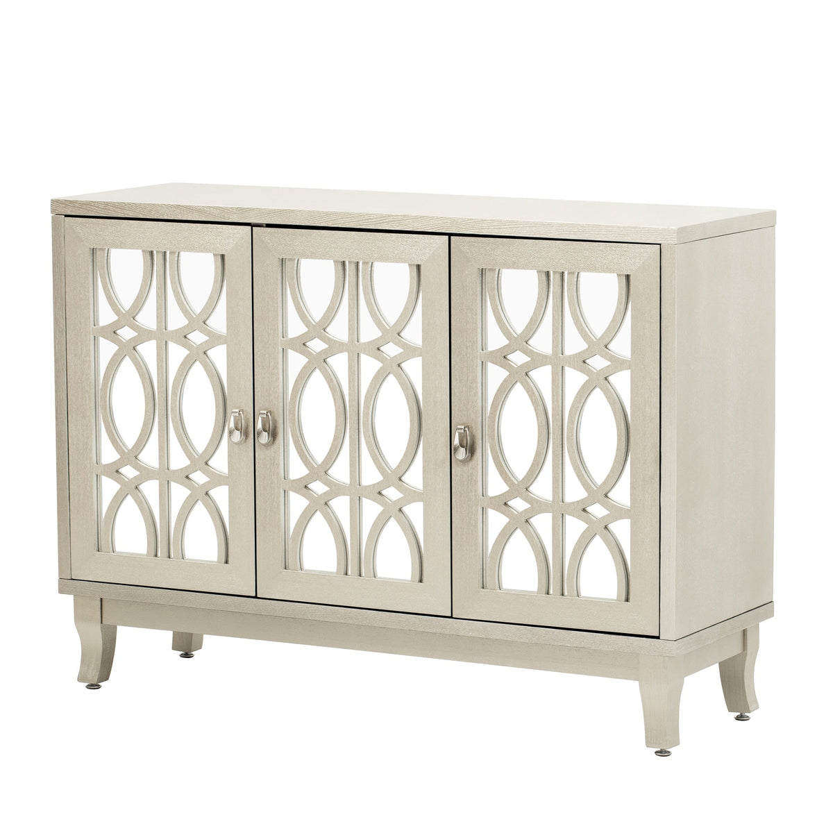 JIMSMAISON Retro yet classic mirrored sideboard, the farmhouse-style cabinet is matched with a drop-shaped silver metal handle, which perfectly integrates modern elements