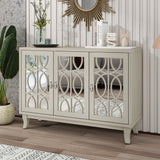 JIMSMAISON Retro yet classic mirrored sideboard, the farmhouse-style cabinet is matched with a drop-shaped silver metal handle, which perfectly integrates modern elements
