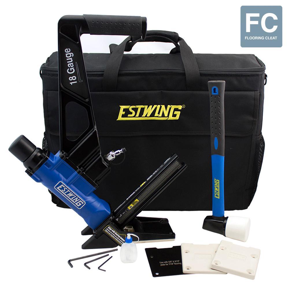 Pneumatic 18-Gauge L-Cleat Flooring Nailer with Fiberglass Mallet and Padded Bag - Super Arbor