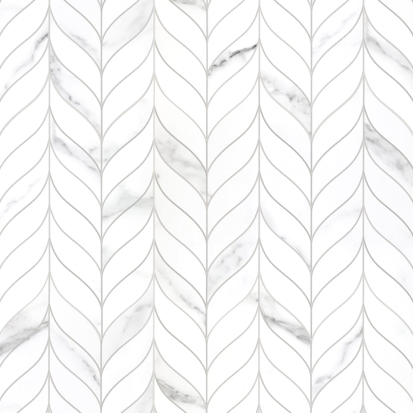 SUNWINGS Leaf Waterjet Carrara White 11-in x 12-in Matte Composite Marble look Wave Peel and stick Mosaic Wall Tile product image