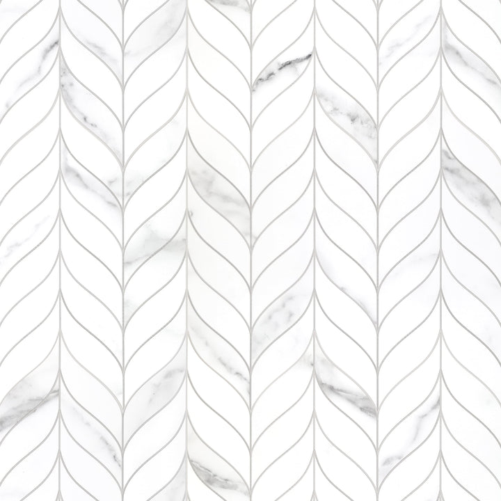 SUNWINGS Leaf Waterjet Carrara White 11-in x 12-in Matte Composite Marble look Wave Peel and stick Mosaic Wall Tile product image