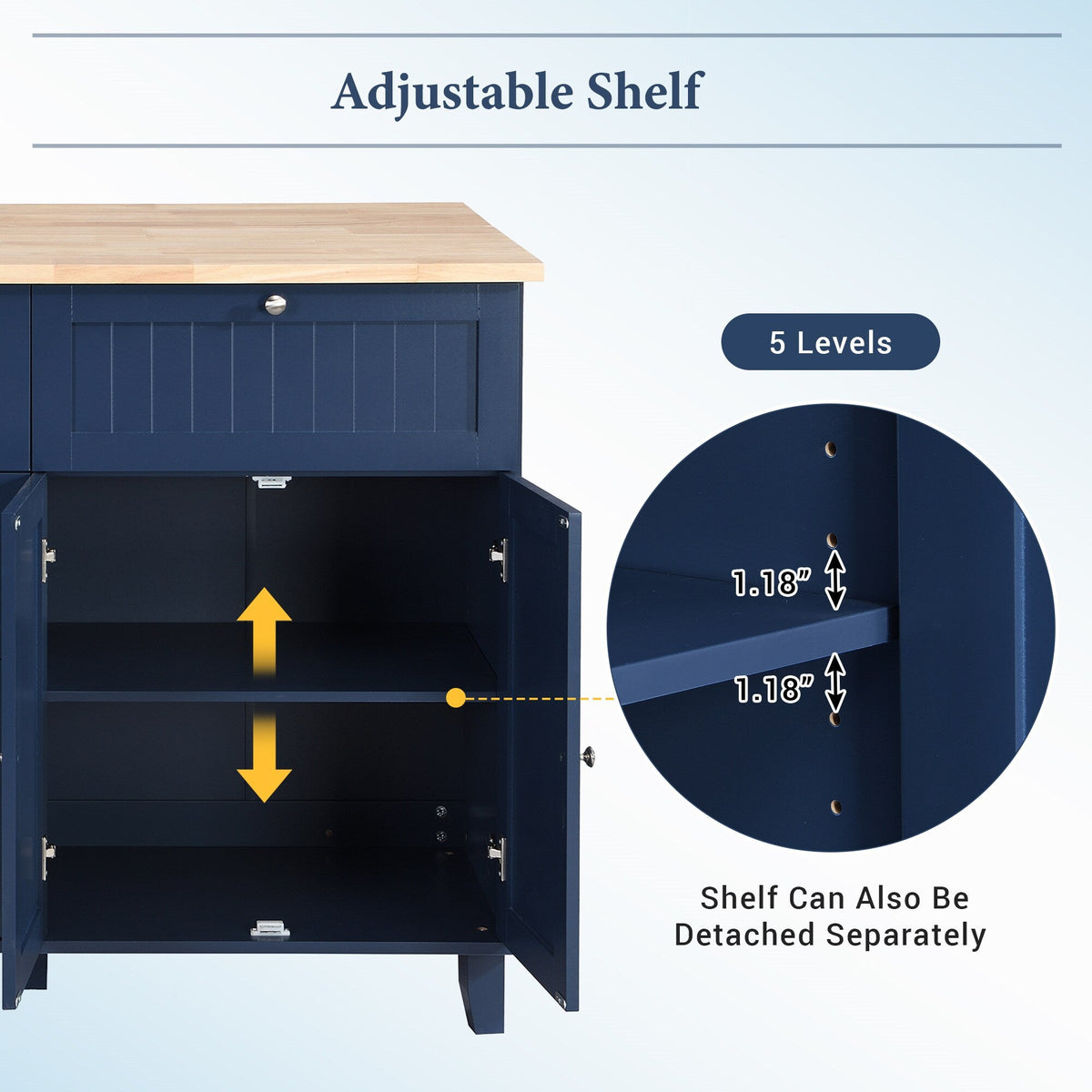 BABOOM Blue Wood Base with Wood Top Kitchen Island (29.5-in x 50.3-in x 36.6-in)