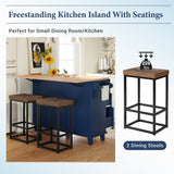 BABOOM Blue Wood Base with Wood Top Kitchen Island (29.5-in x 50.3-in x 36.6-in)