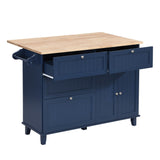 BABOOM Blue Wood Base with Wood Top Kitchen Island (29.5-in x 50.3-in x 36.6-in)