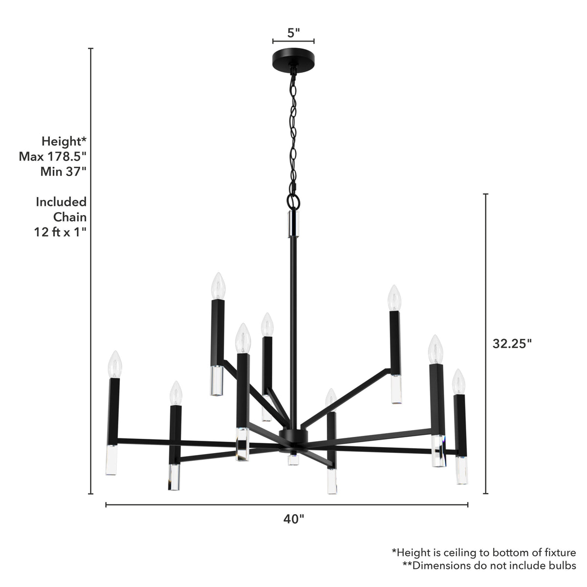 Hunter Sunjai 9-Light Matte Black Traditional Crystal Chandelier