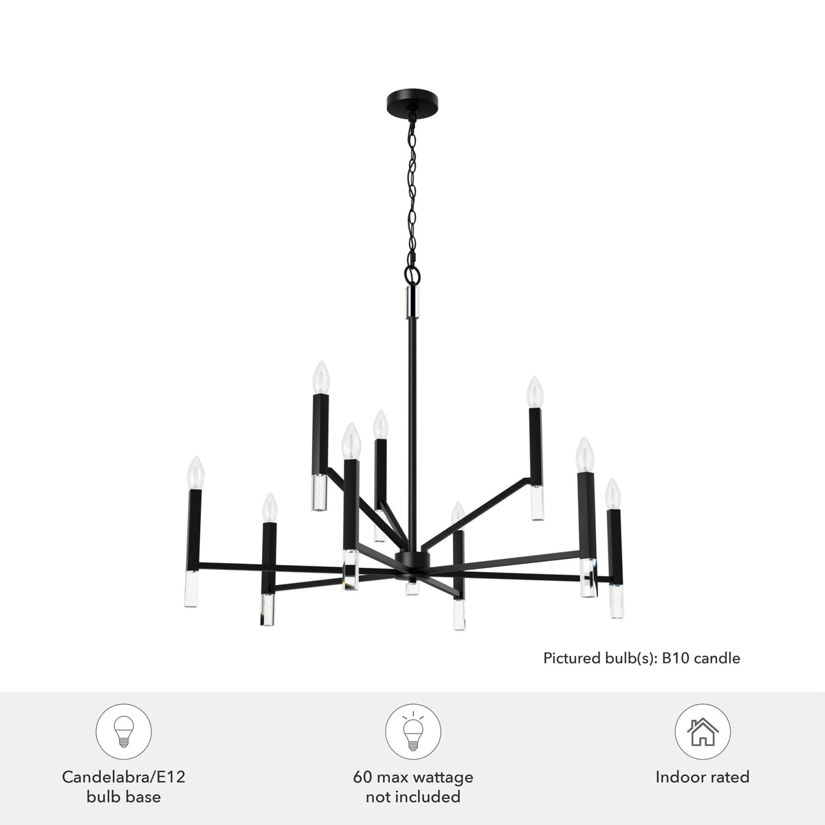 Hunter Sunjai 9-Light Matte Black Traditional Crystal Chandelier