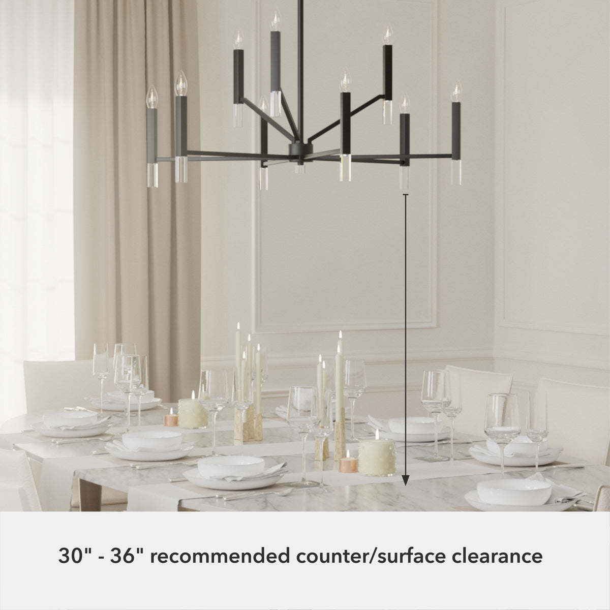 Hunter Sunjai 9-Light Matte Black Traditional Crystal Chandelier