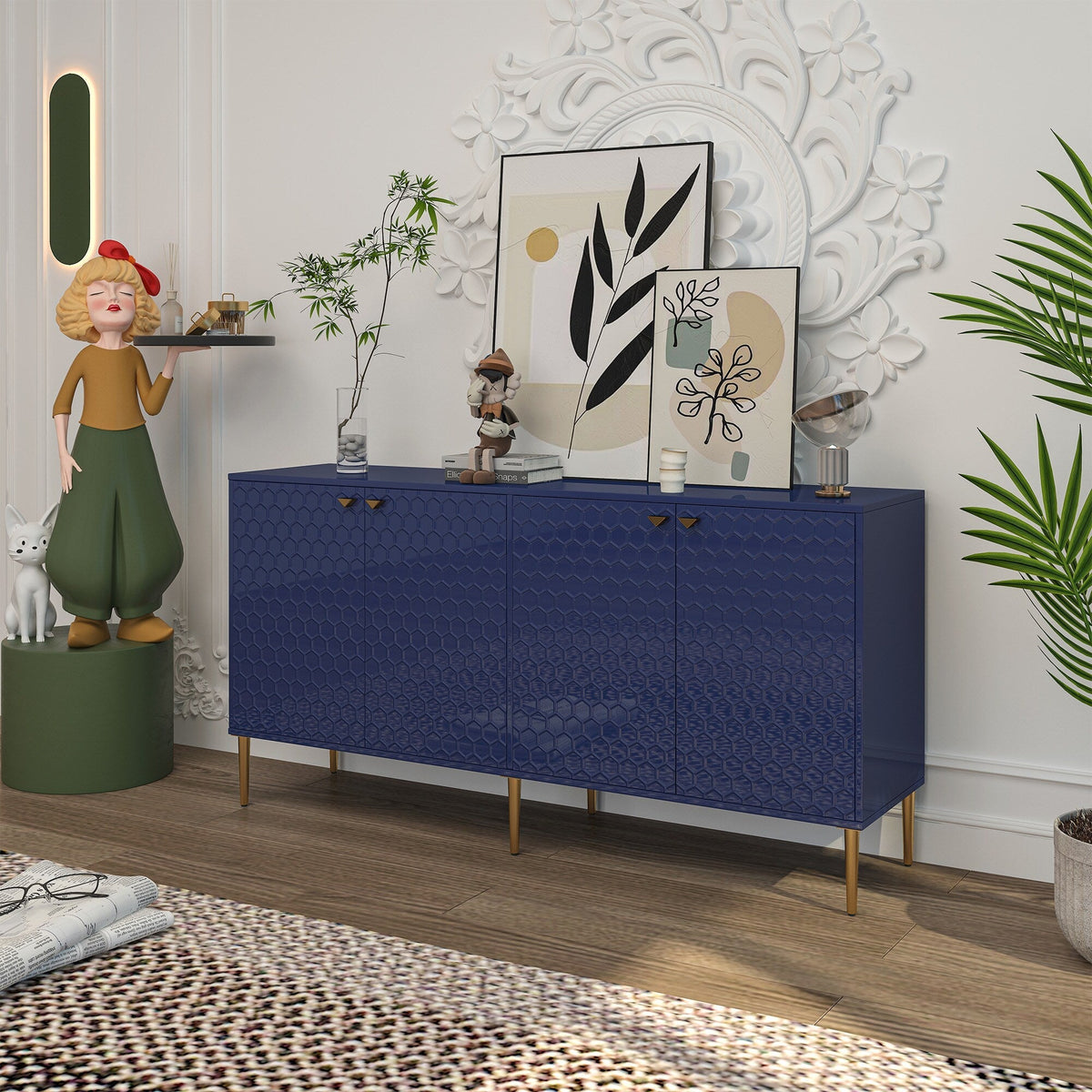 Clihome 15.75-in W x 31.25-in H Mdf Navy Freestanding Utility Storage Cabinet