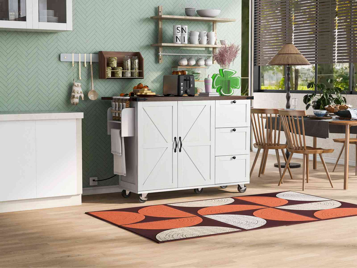 Runesay White Mdf Base with Mdf Wood Top Rolling Kitchen Island (28.75-in x 54.5-in x 36.5-in)