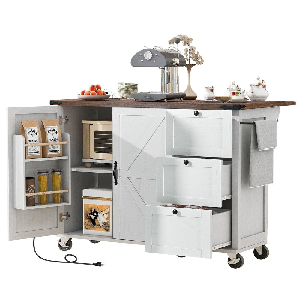 Runesay White Mdf Base with Mdf Wood Top Rolling Kitchen Island (28.75-in x 54.5-in x 36.5-in)