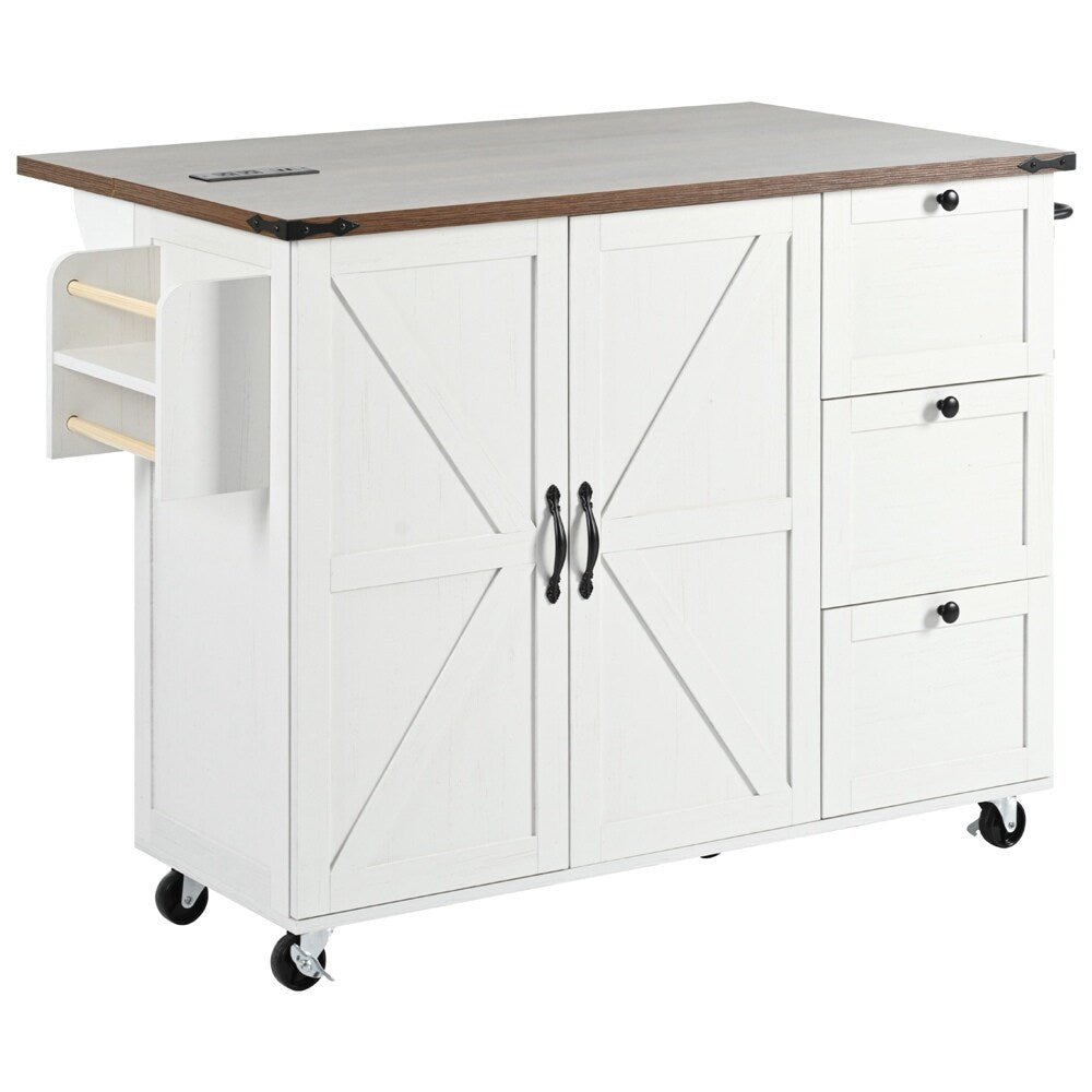 Runesay White Mdf Base with Mdf Wood Top Rolling Kitchen Island (28.75-in x 54.5-in x 36.5-in)