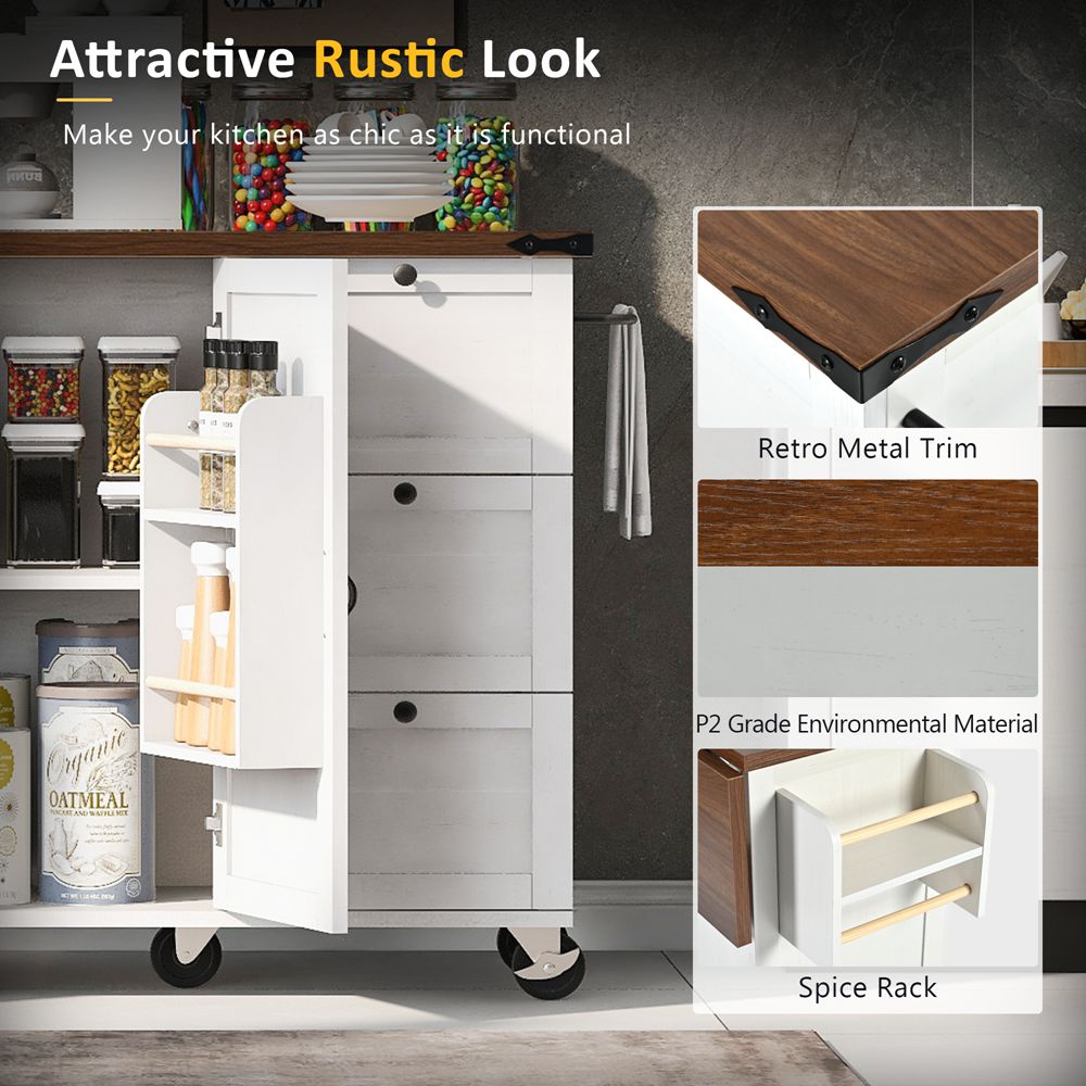 Runesay White Mdf Base with Mdf Wood Top Rolling Kitchen Island (28.75-in x 54.5-in x 36.5-in)
