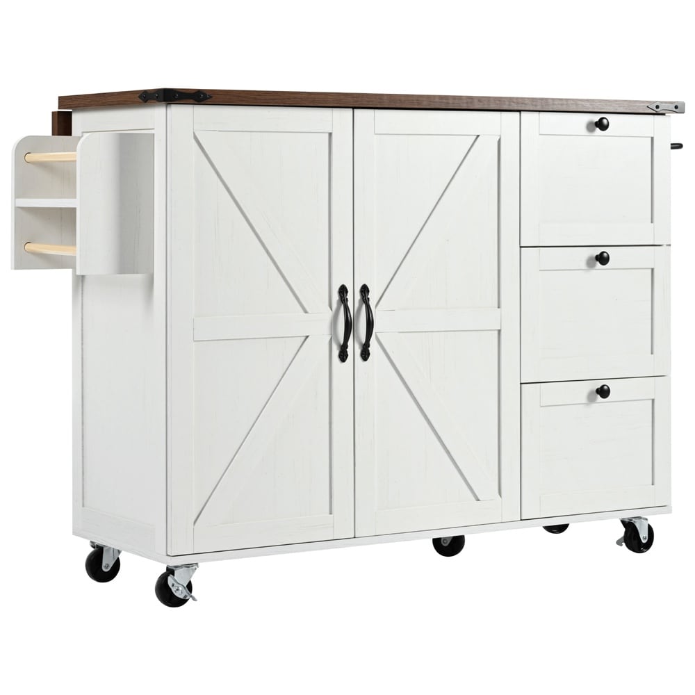 Runesay White Mdf Base with Mdf Wood Top Rolling Kitchen Island (28.75-in x 54.5-in x 36.5-in)