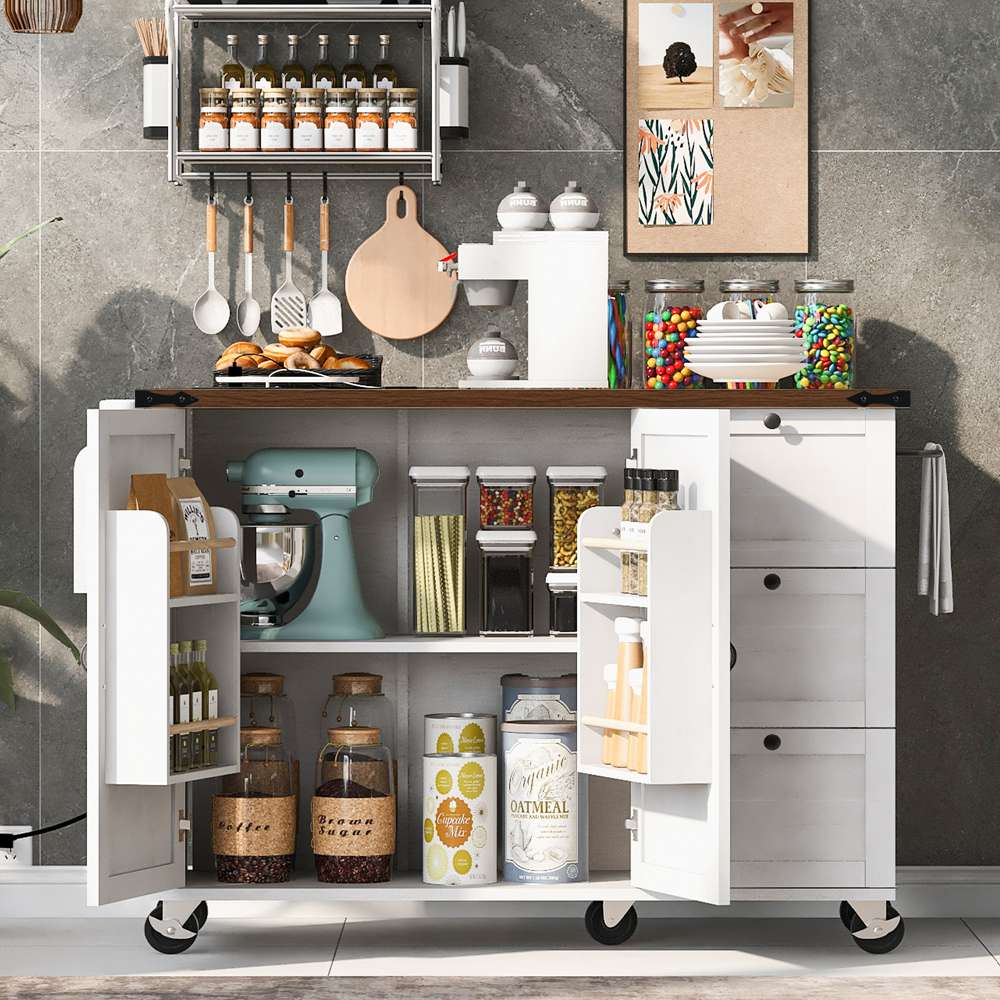 Runesay White Mdf Base with Mdf Wood Top Rolling Kitchen Island (28.75-in x 54.5-in x 36.5-in)