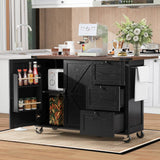 Runesay Black Mdf Base with Mdf Wood Top Rolling Kitchen Island (28.75-in x 54.5-in x 36.5-in)