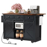 Runesay Black Mdf Base with Mdf Wood Top Rolling Kitchen Island (28.75-in x 53.75-in x 36.5-in)