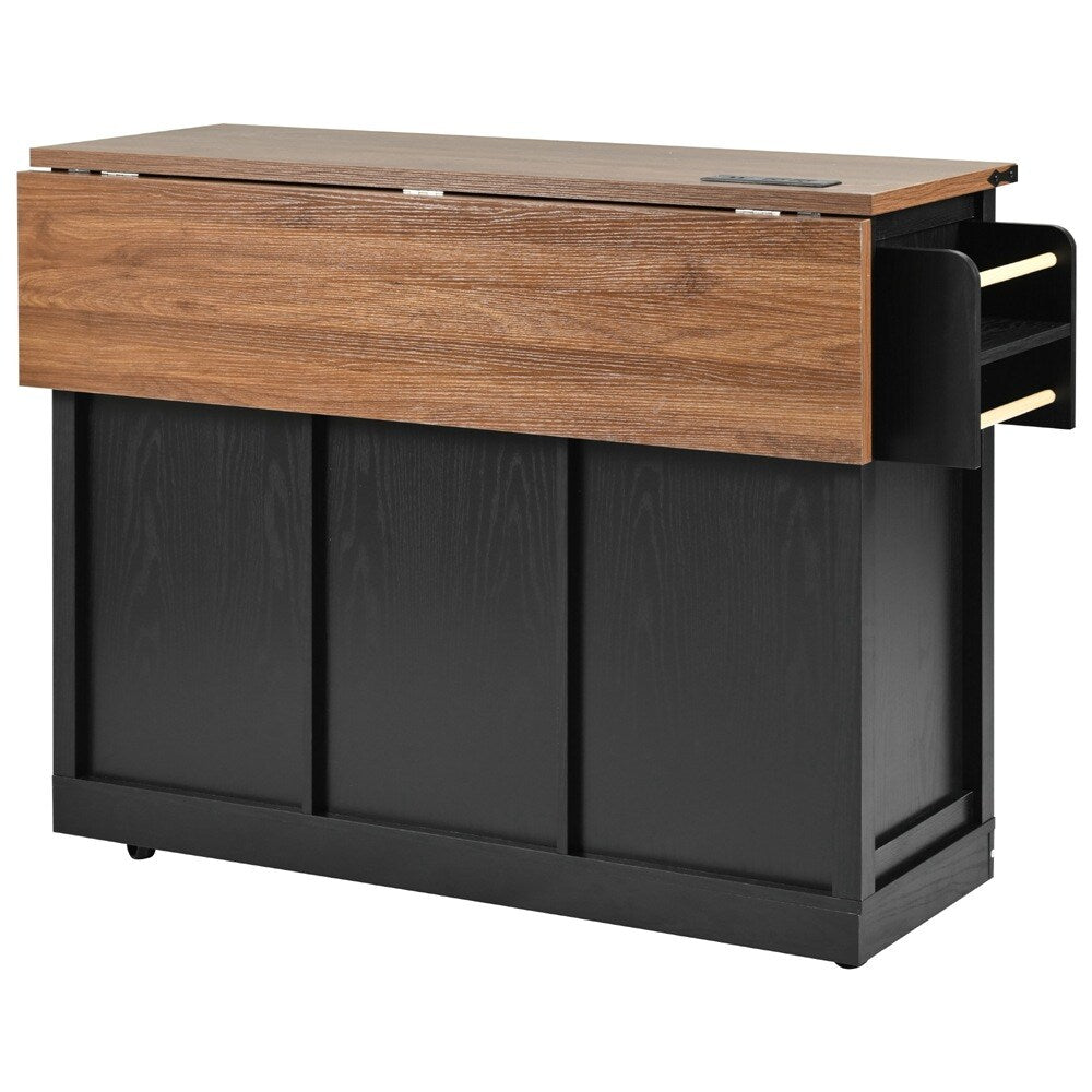 Runesay Black Mdf Base with Mdf Wood Top Rolling Kitchen Island (28.75-in x 53.75-in x 36.5-in)