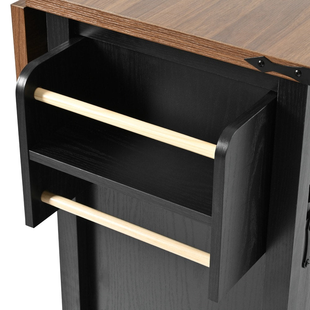 Runesay Black Mdf Base with Mdf Wood Top Rolling Kitchen Island (28.75-in x 53.75-in x 36.5-in)