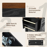 Runesay Black Mdf Base with Mdf Wood Top Rolling Kitchen Island (28.75-in x 53.75-in x 36.5-in)