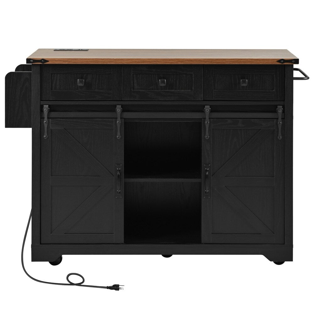 Runesay Black Mdf Base with Mdf Wood Top Rolling Kitchen Island (28.75-in x 53.75-in x 36.5-in)