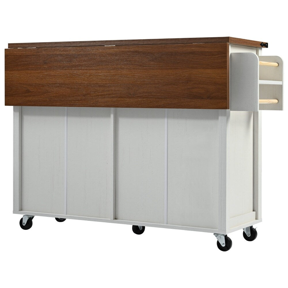Runesay White Mdf Base with Mdf Wood Top Rolling Kitchen Island (28.75-in x 53.5-in x 36.5-in)