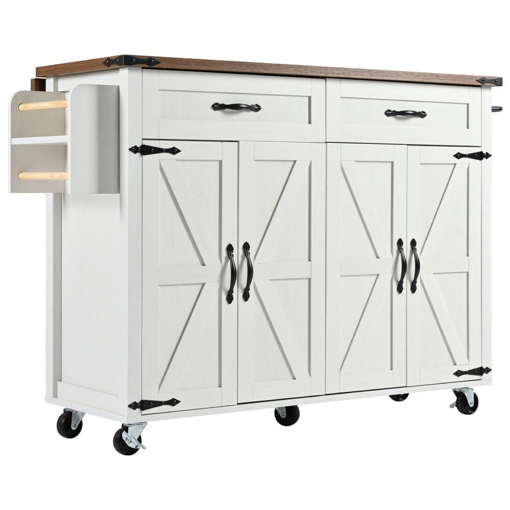 Runesay White Mdf Base with Mdf Wood Top Rolling Kitchen Island (28.75-in x 53.5-in x 36.5-in)