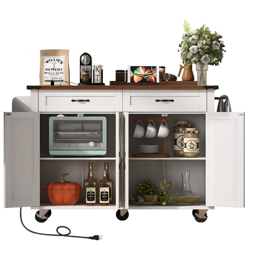 Runesay White Mdf Base with Mdf Wood Top Rolling Kitchen Island (28.75-in x 53.5-in x 36.5-in)