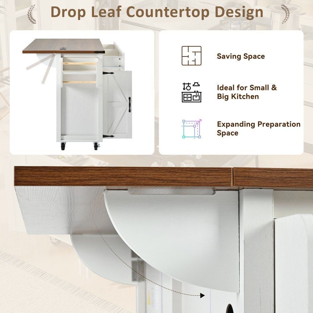 Runesay White Mdf Base with Mdf Wood Top Rolling Kitchen Island (28.75-in x 53.5-in x 36.5-in)