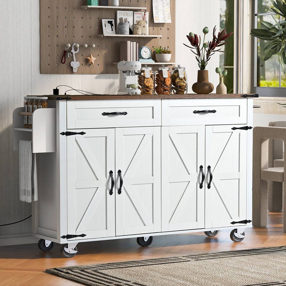 Runesay White Mdf Base with Mdf Wood Top Rolling Kitchen Island (28.75-in x 53.5-in x 36.5-in)
