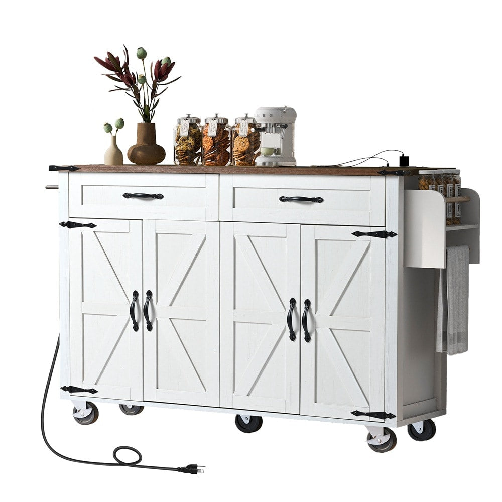 Runesay White Mdf Base with Mdf Wood Top Rolling Kitchen Island (28.75-in x 53.5-in x 36.5-in)