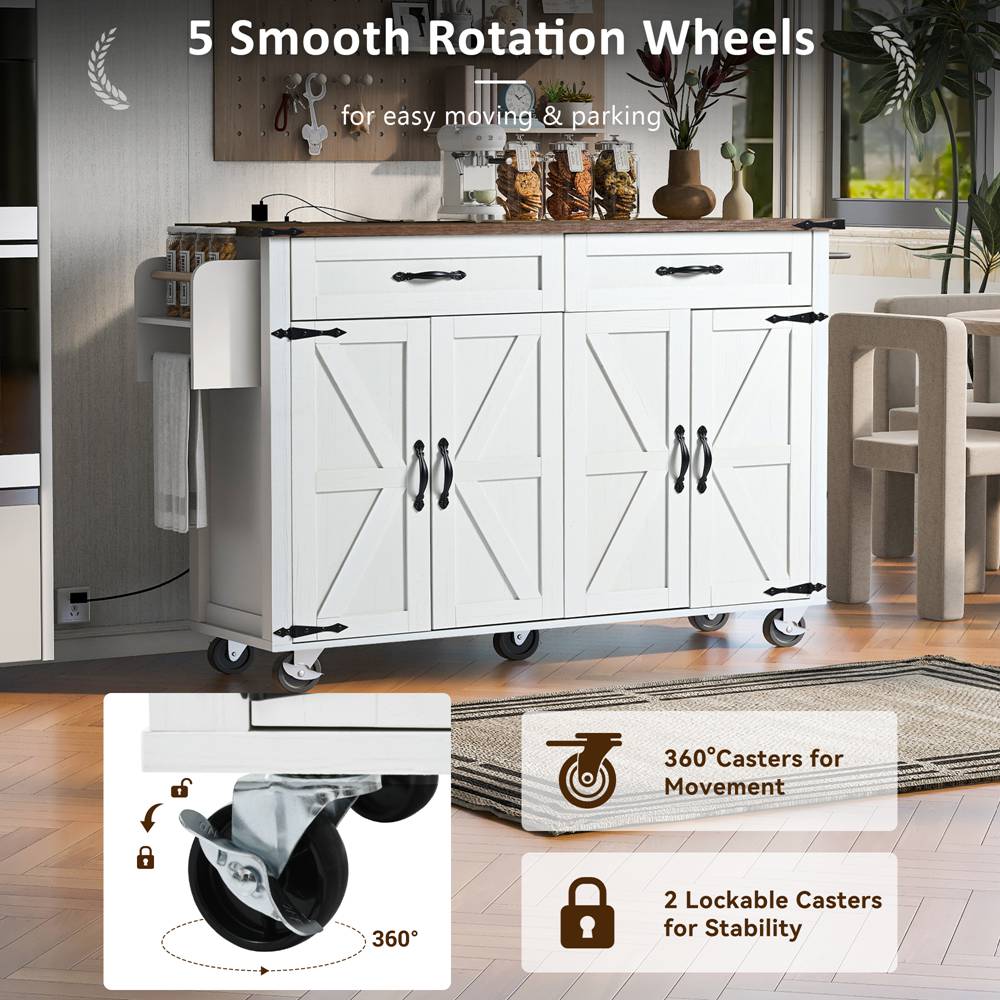 Runesay White Mdf Base with Mdf Wood Top Rolling Kitchen Island (28.75-in x 53.5-in x 36.5-in)