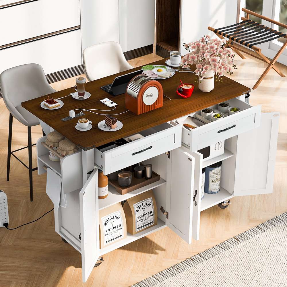 Runesay White Mdf Base with Mdf Wood Top Rolling Kitchen Island (28.75-in x 53.5-in x 36.5-in)