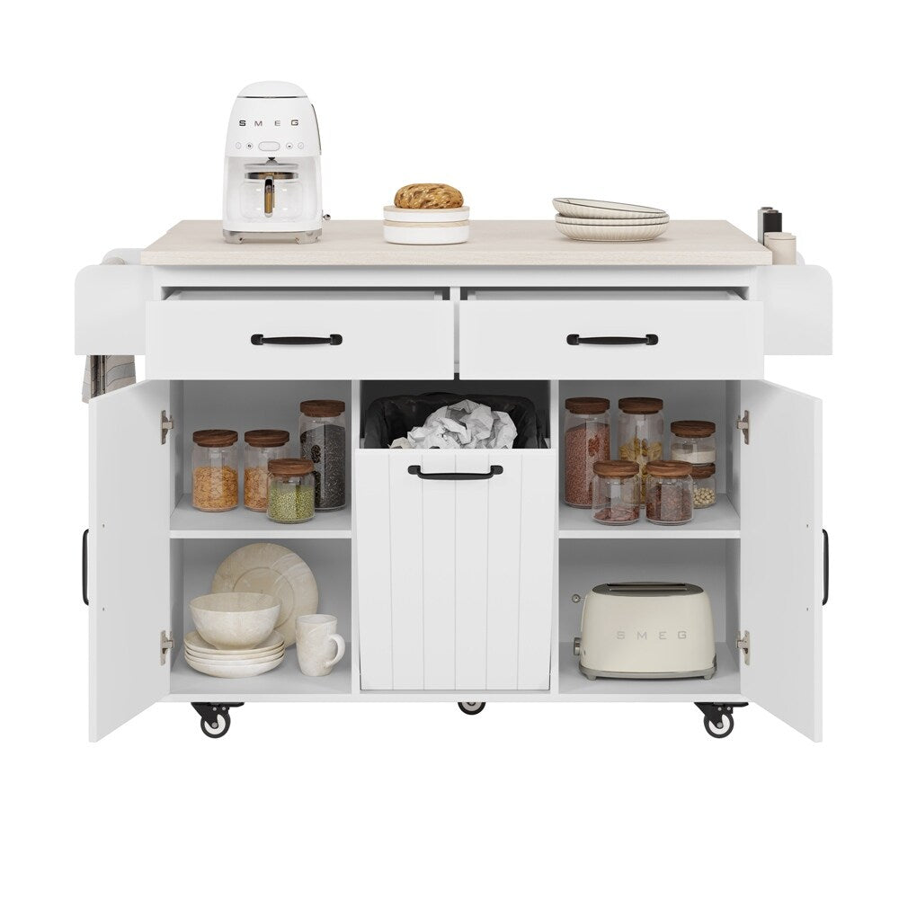 Runesay White Mdf Base with Mdf Wood Top Rolling Kitchen Island (20.55-in x 51.06-in x 35.04-in)