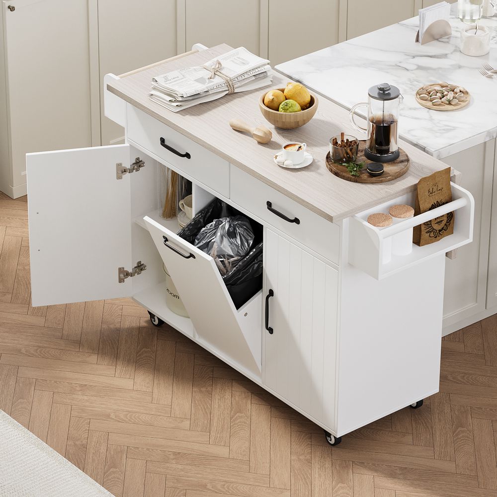 Runesay White Mdf Base with Mdf Wood Top Rolling Kitchen Island (20.55-in x 51.06-in x 35.04-in)