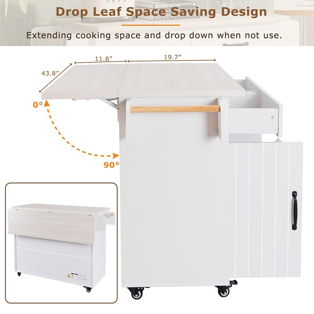Runesay White Mdf Base with Mdf Wood Top Rolling Kitchen Island (20.55-in x 51.06-in x 35.04-in)