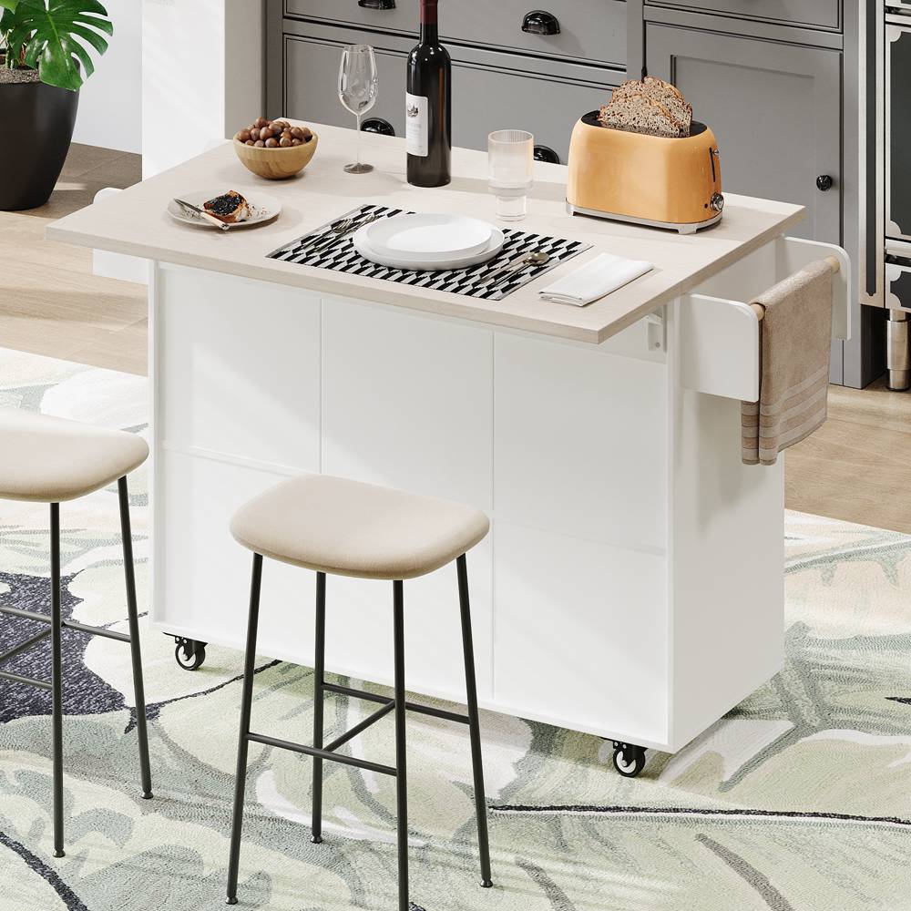 Runesay White Mdf Base with Mdf Wood Top Rolling Kitchen Island (20.55-in x 51.06-in x 35.04-in)