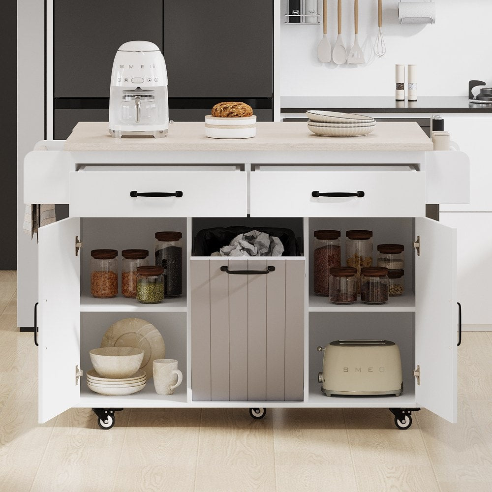 Runesay White Mdf Base with Mdf Wood Top Rolling Kitchen Island (20.55-in x 51.06-in x 35.04-in)
