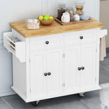 Bayfeve White 43.31 Inch Kitchen Island Cart with Two Storage Cabinets and Two Locking Wheels, 4 Door Cabinet and Two Drawers, Spice Rack, Towel Rack