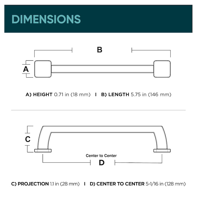 Origin21 Origin 21 Mattis (128Mm) Center to Center Matte Black Rectangular Bar Drawer Pull