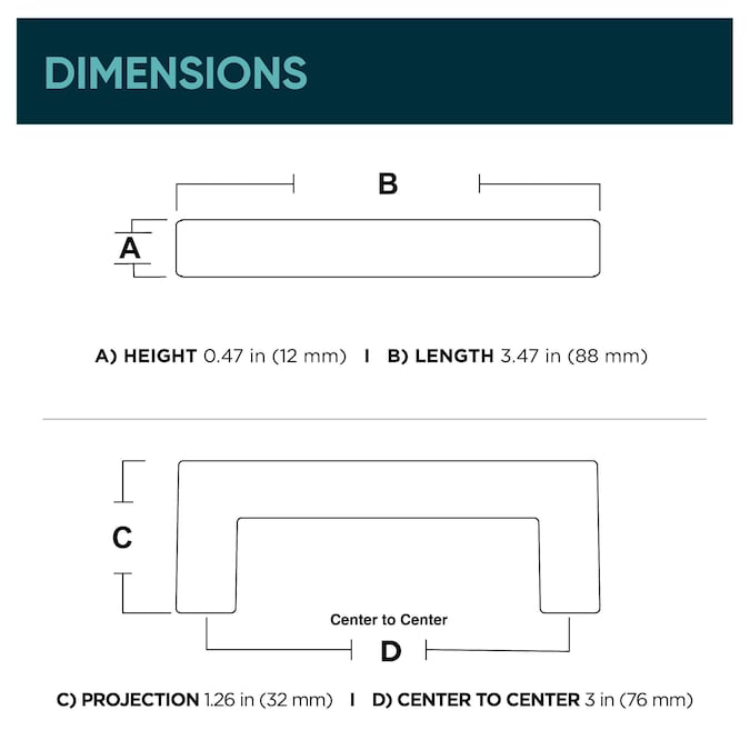 Origin21 Origin 21 Casper 3-in (76Mm) Center to Center Matte Black Rectangular Handle Drawer Pull