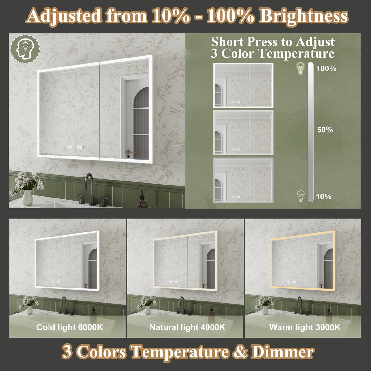 ExBrite Luvia 40-in x 30-in Lighted LED Fog Free Surface/Recessed Mount Silver Mirrored Soft Close Medicine Cabinet with Outlet