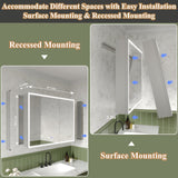 ExBrite Luvia 40-in x 30-in Lighted LED Fog Free Surface/Recessed Mount Silver Mirrored Soft Close Medicine Cabinet with Outlet